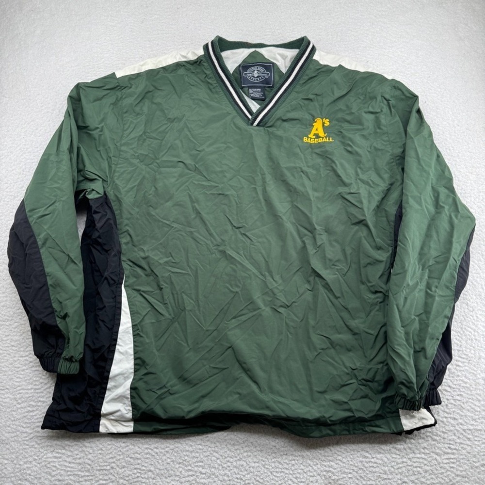 2010 Oakland Athletics Windbreaker Mens 2XL Green V-Neck Pullover Charles River